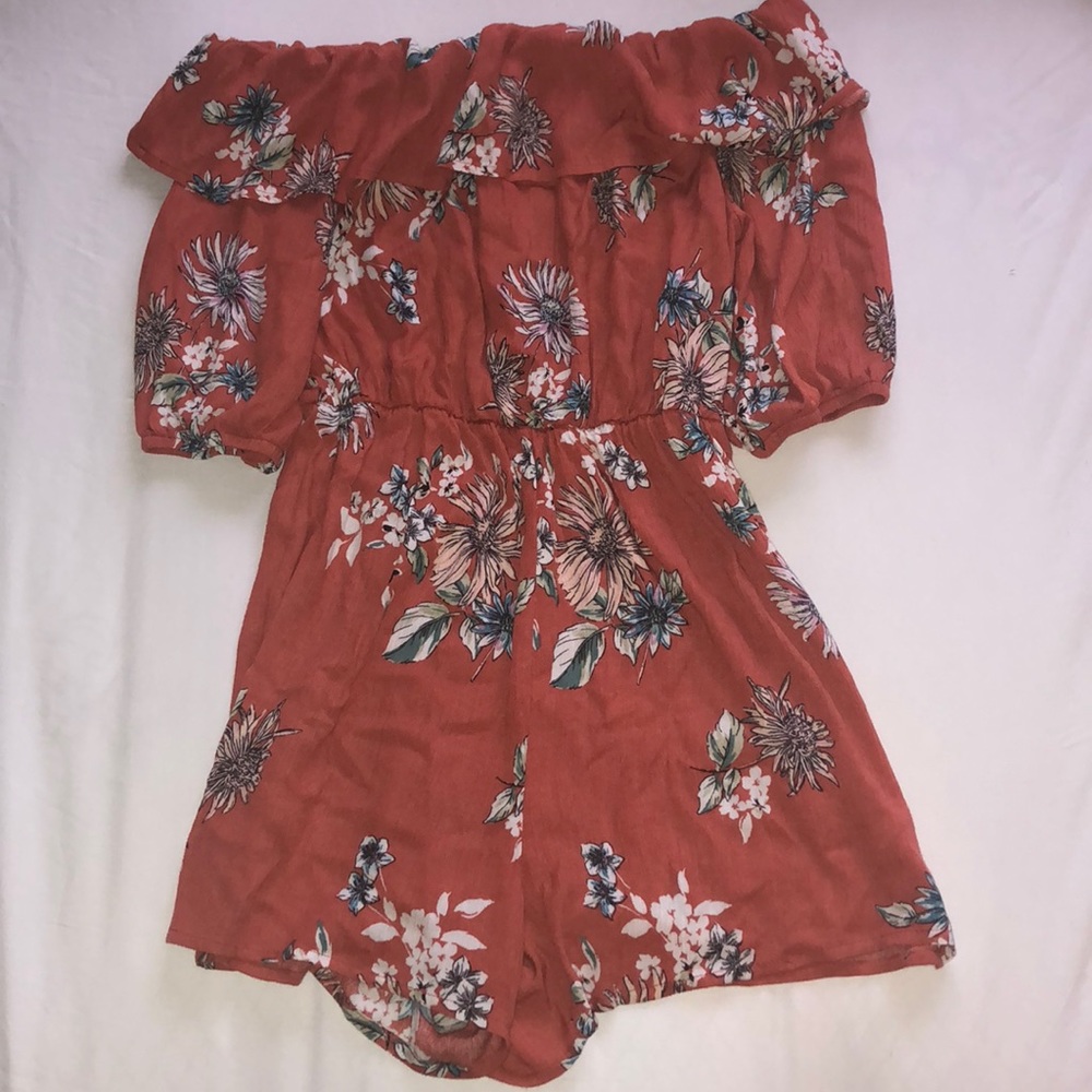 off the shoulder orange romper